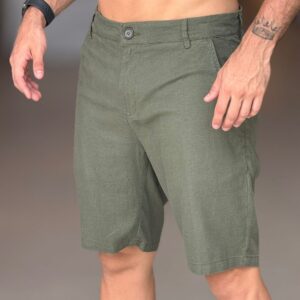 Bermuda alfaiataria basic linen - verde militar