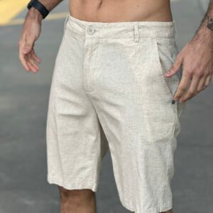 Bermuda alfaiataria basic linen  - off white