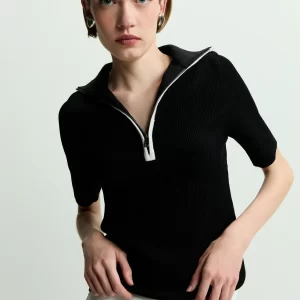 Blusa tricot bicolor zíper preta 360