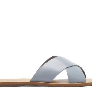 Rasteira Tiras Cruzadas Couro Azul Escuro