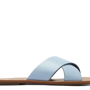 Rasteira Azul Blueberry Couro Tiras Cruzadas