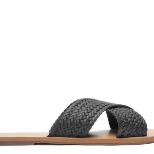 Rasteira Tiras Cruzadas Trançada Preta