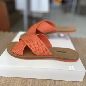 Rasteira Tiras Cruzadas Trançada Laranja