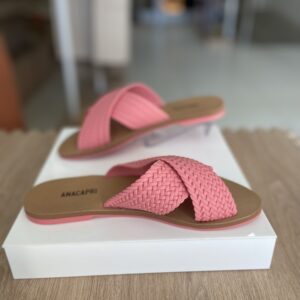 Rasteira Tiras Cruzadas Trançada Rosa