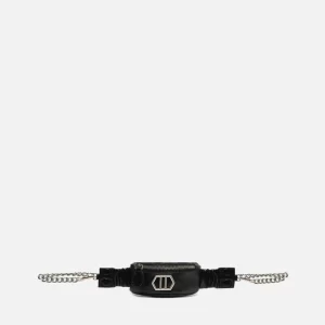 Pochete Preta Couro Corrente