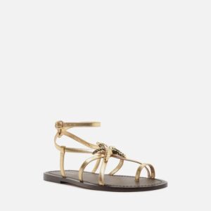 Rasteira Dourada Couro Dedeira Metal Estrela