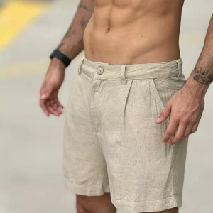 Short Fluid Linen Pleats