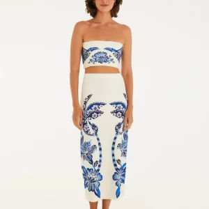 Saia Midi Reta Estampada Coqueiro Tropical