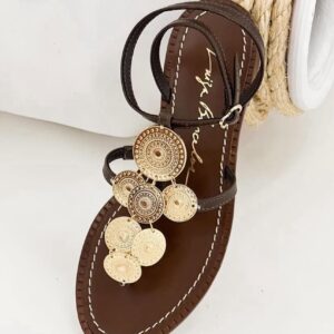 RASTEIRA DE DEDO EM COURO CAFÉ COM APLICAÇÕES METALIZADAS