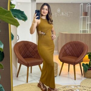 VESTIDO MIDI OPEN MARROM COMINHO