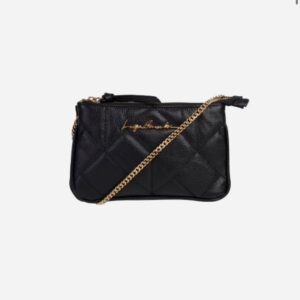 BOLSA EM COURO PRETO DUPLA TIRA COM CORRENTE PEQUENA