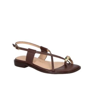 SANDÁLIA RASTEIRA EM COURO MARROM CAFÉ COM ANEL METÁTICO