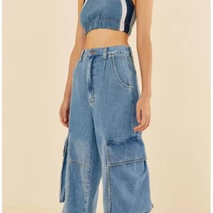 Calça jeans recortes cargo farm