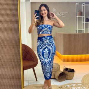 Saia Midi Reta Estampada Primor De Abacaxi