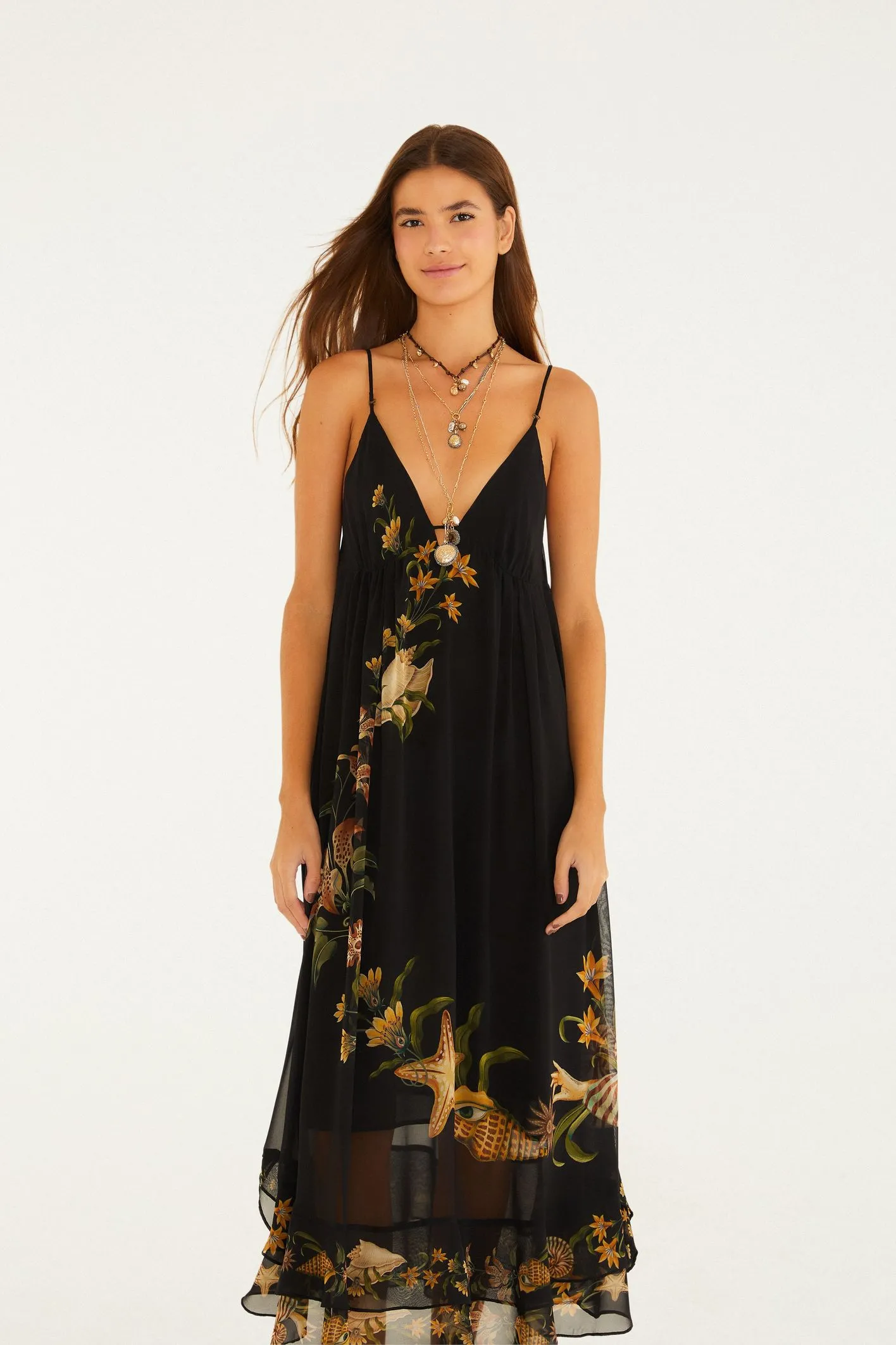 Vestido Longo Estampado Capa Concha Surreal - Imagem 5