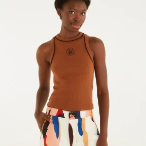 Regata Bicolor Bordada Sol -Marrom