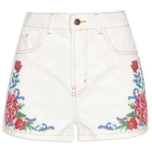 Short Feminino Sarja Bordado Relicário