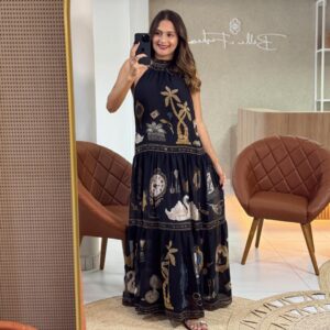 Vestido Longo Estampado Bibelô