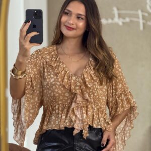 Blusa Fluída Com Babados Animal Print