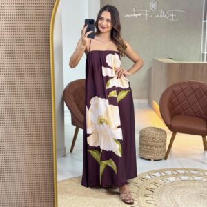 Vestido Longo Alcinhas Estampado Papoula