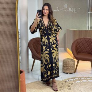 Vestido Longo Manga Estampado Ourinho Tropical