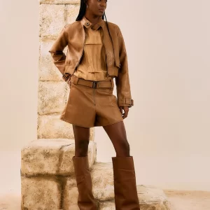 Short Em Com Couro Sintético