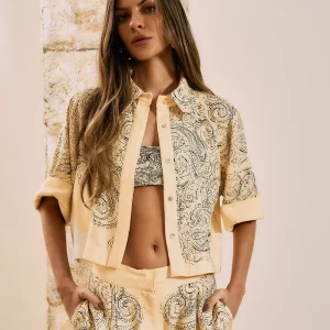 Camisa Cropped Paisley Print