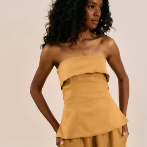 Blusa Tomara Que Caia Peplum Alfaiataria -Amarelo
