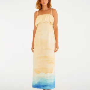 Vestido Reto Estampado Praia Linda