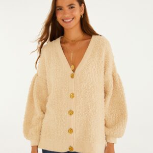 Cardigan Tricot Longo Farm Marrom Chocolate