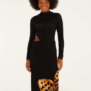 Vestido Gola Recorte Orquidea Onça