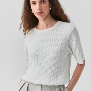 Blusa Tricot Cable Manga Curta