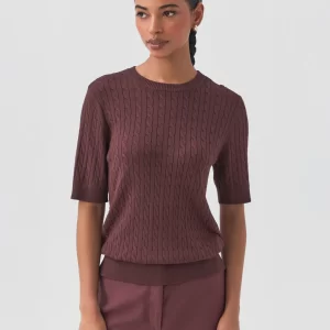 Blusa Tricot Cable Manga Curta