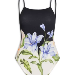 Maiô Localizado Céu De Flor Preto