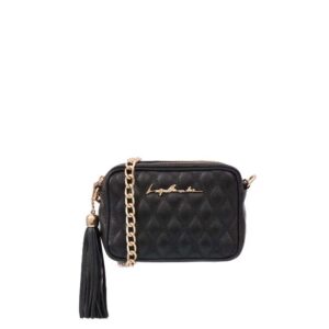 BOLSA CLÁSSICA EM COURO PRETO E ALÇA DE CORRENTES PEQUENA PRETA