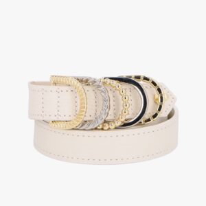 CINTO FINO EM COURO OFF WHITE COM ARGOLAS METÁLICAS