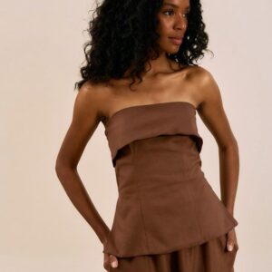 Blusa Tomara Que Caia Peplum Alfaiataria -Marrom