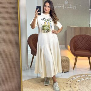 Vestido Midi Estampado Carrinho De Coco