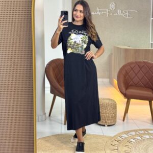 Vestido Midi Estampado Portal Paisagem Do Campo