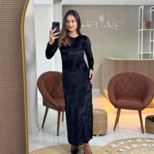 Vestido Cropped Devore Banana Preto