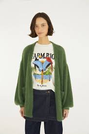 Cardigan Tricot Pelinho Com Bolso Verde