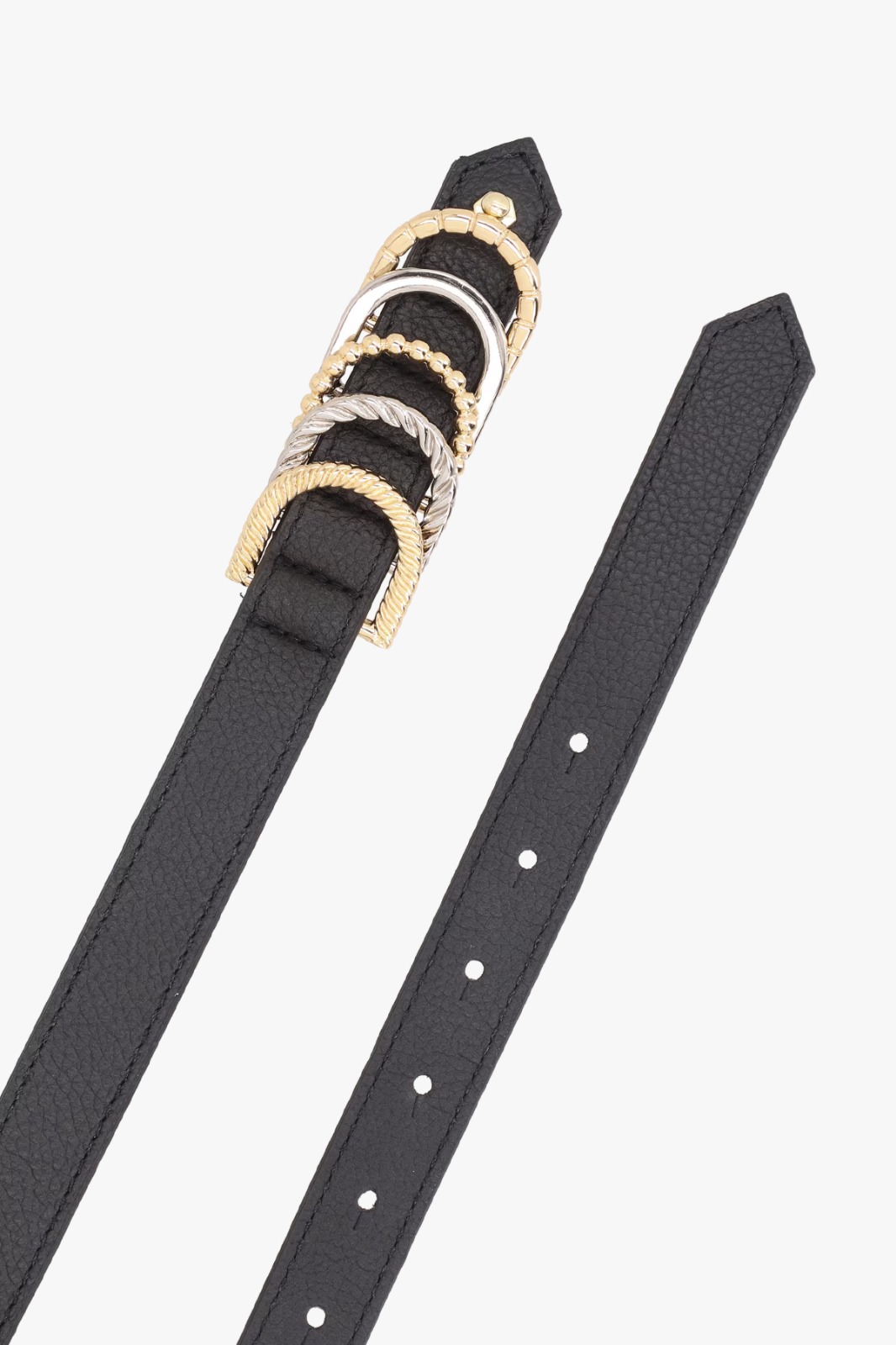 CINTO FINO EM COURO PRETO COM ARGOLAS METÁLICAS - Imagem 3