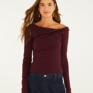 Blusa Decote Ombro Vinho