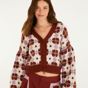 Cardigan Tricot Crochet Floral Gráfico