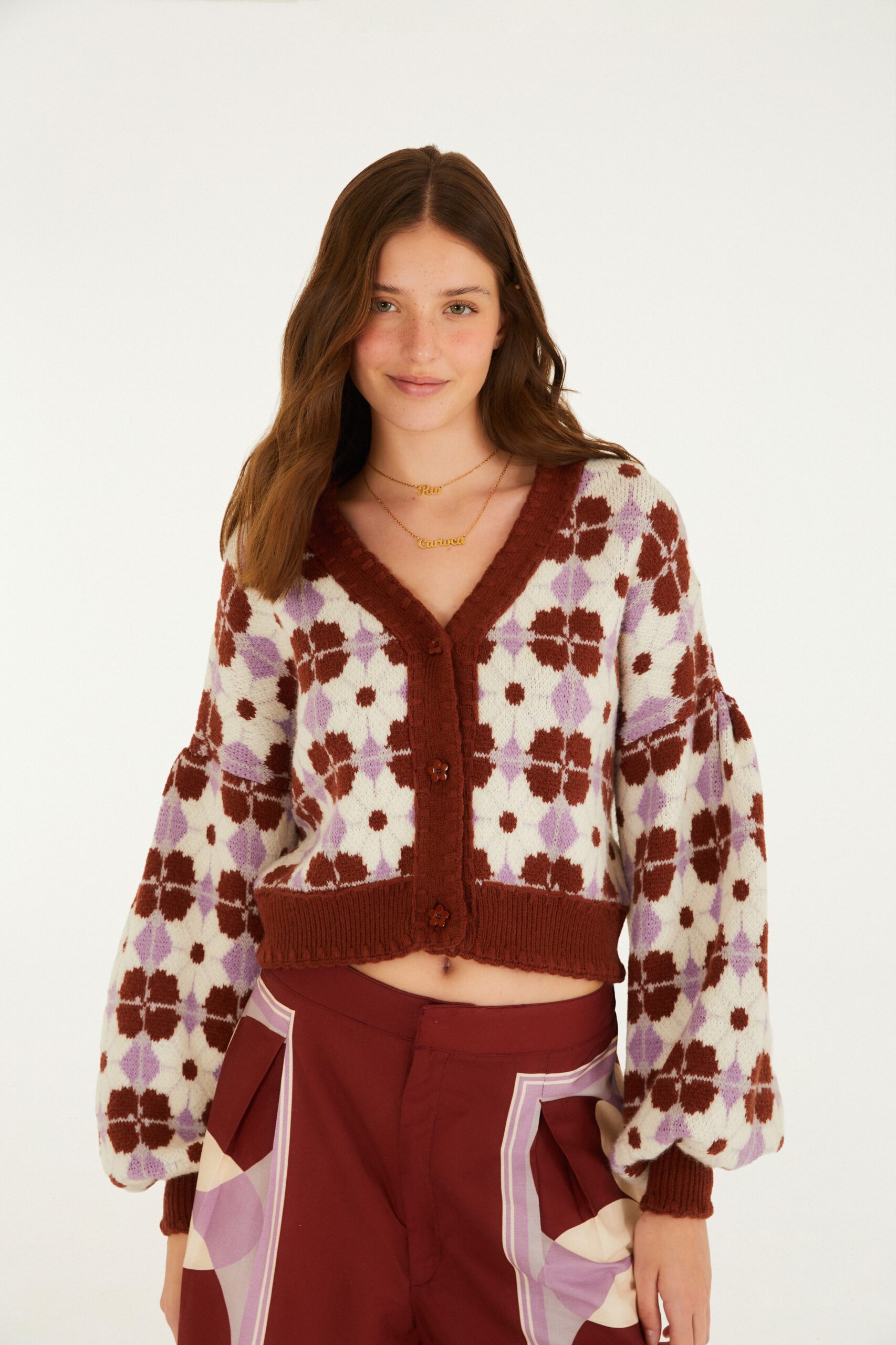 Cardigan Tricot Crochet Floral Gráfico