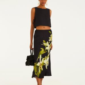 Saia Estampada Floral Orquídea