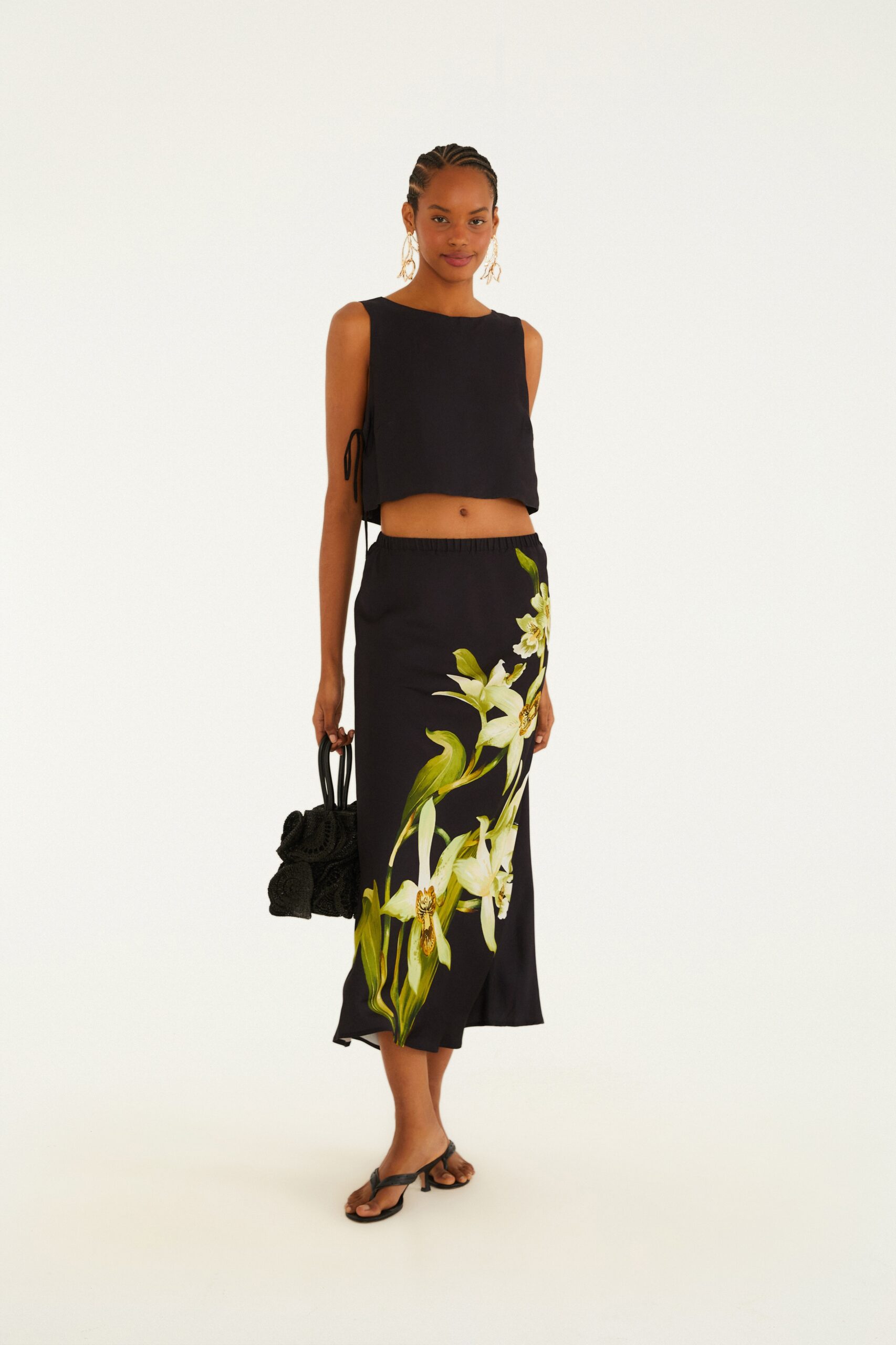 Saia Estampada Floral Orquídea