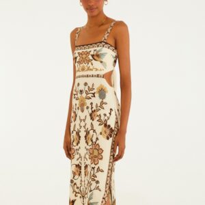 Vestido Midi Estampado Romance De Pássaro