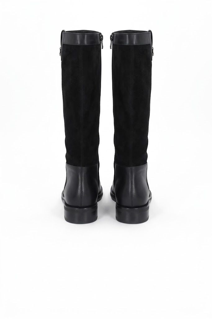 BOTA DE CANO ALTO EM COURO PRETO E CAMURÇA PRETO - Imagem 3