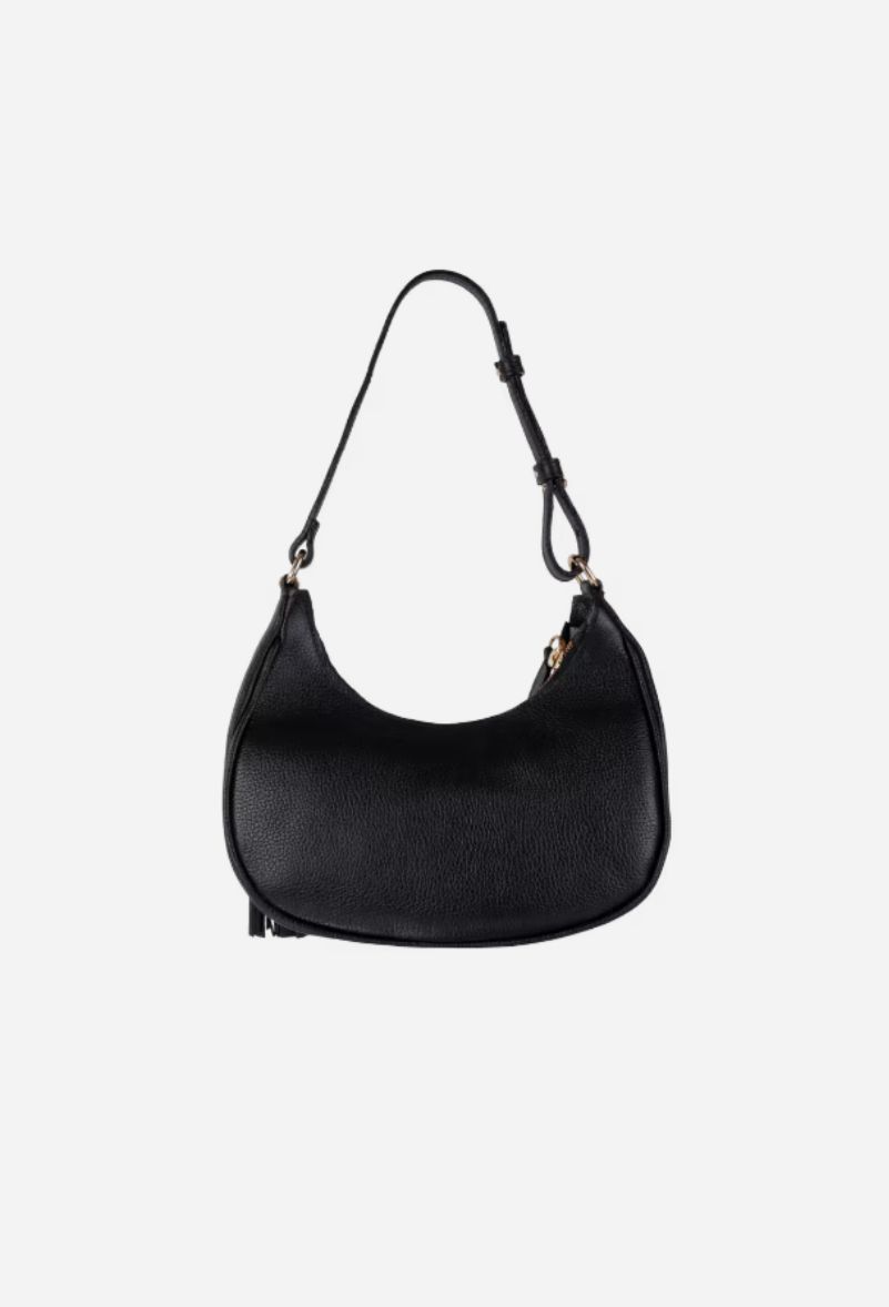 BOLSA BAGUETE MEIA LUA EM COURO PRETO PEQUENA - Imagem 3